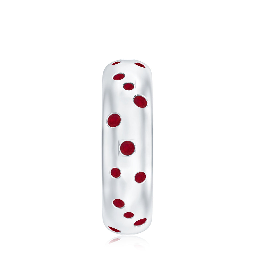 Natural Ruby Wide Wedding Band in Sterling Silver