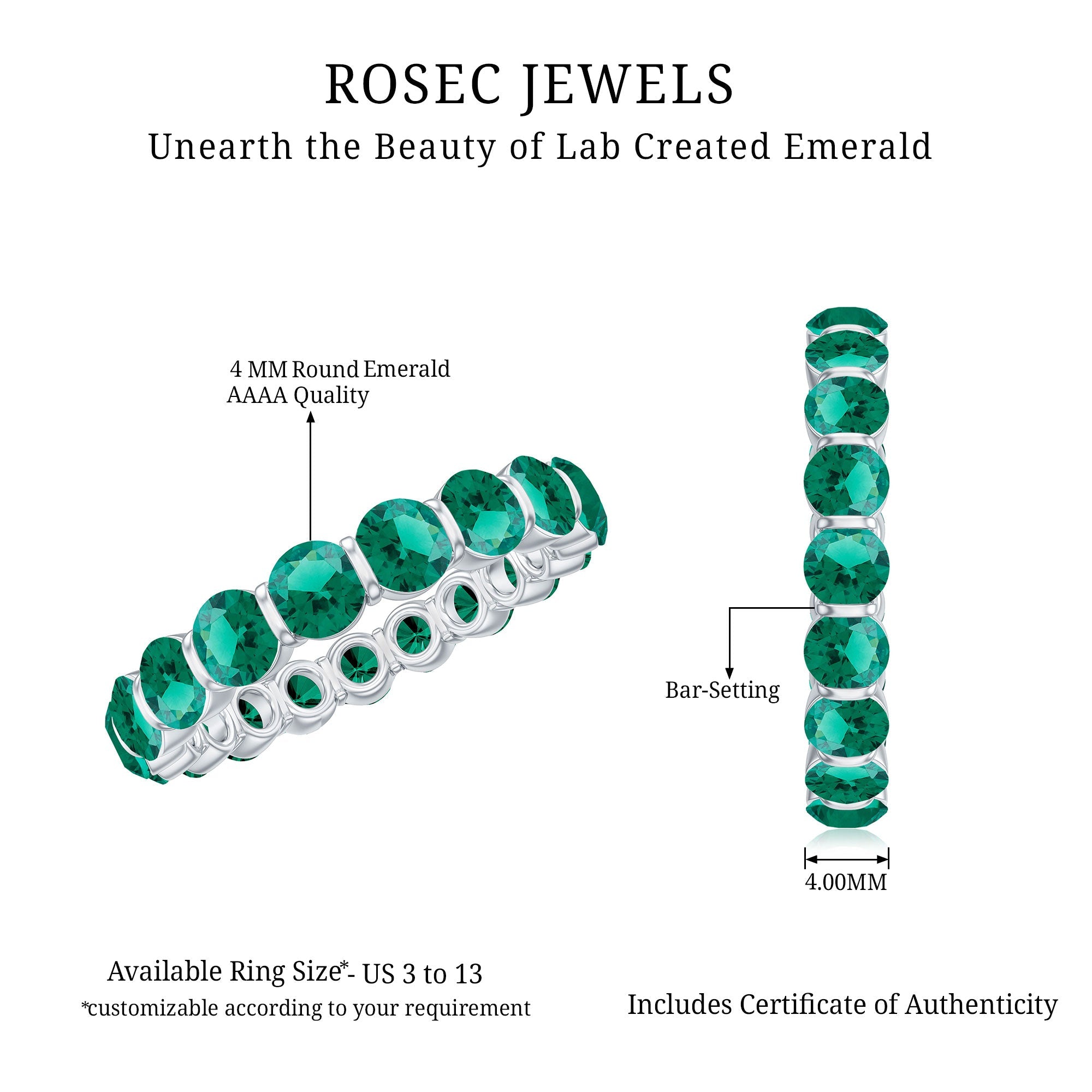 Bar Set Lab Grown Emerald Eternity Ring for Women