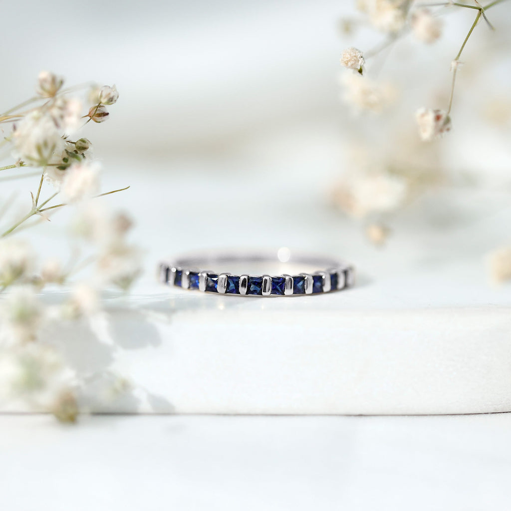 Princess Cut Blue Sapphire Eternity Ring For Women