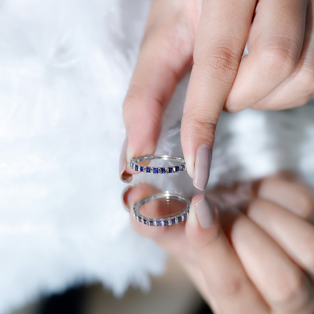 Princess Cut Blue Sapphire Eternity Ring For Women