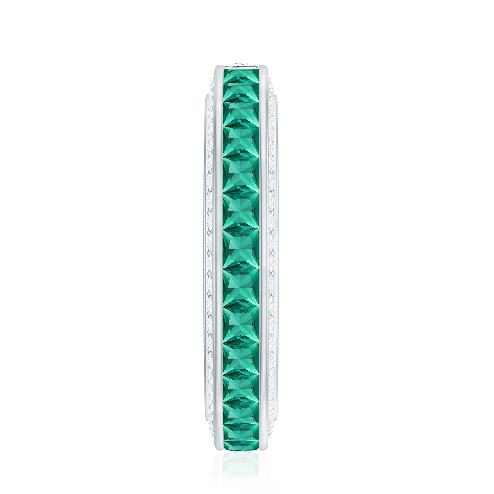Certified Princess Cut Lab Grown Emerald Eternity Wedding Band in Channel Setting