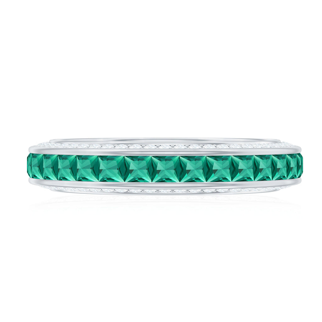 Certified Princess Cut Lab Grown Emerald Eternity Wedding Band in Channel Setting