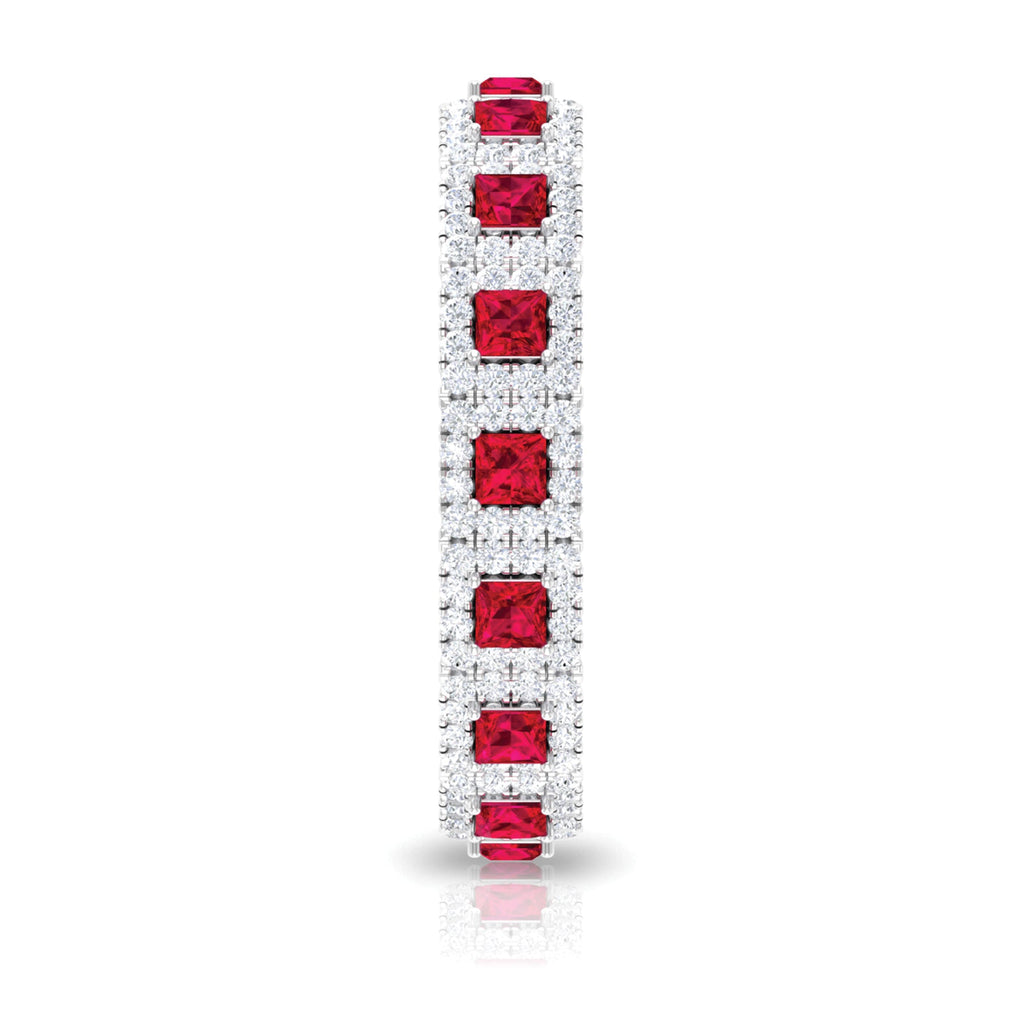 1.75 CT Princess Cut Created Ruby Wedding Band Ring with Diamond Accent