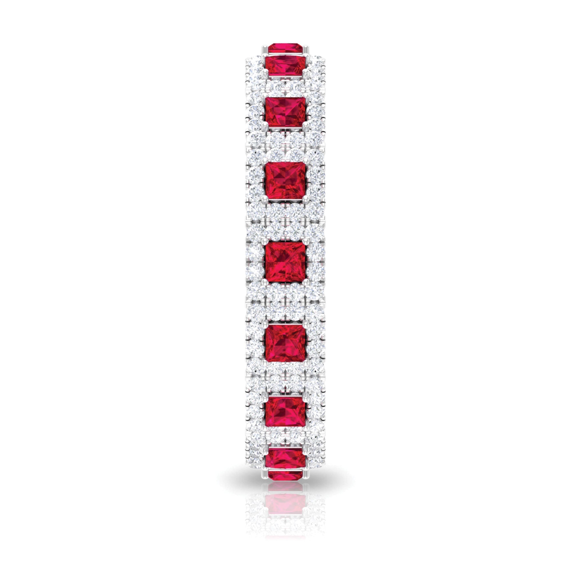 1.75 CT Princess Cut Created Ruby Wedding Band Ring with Diamond Accent