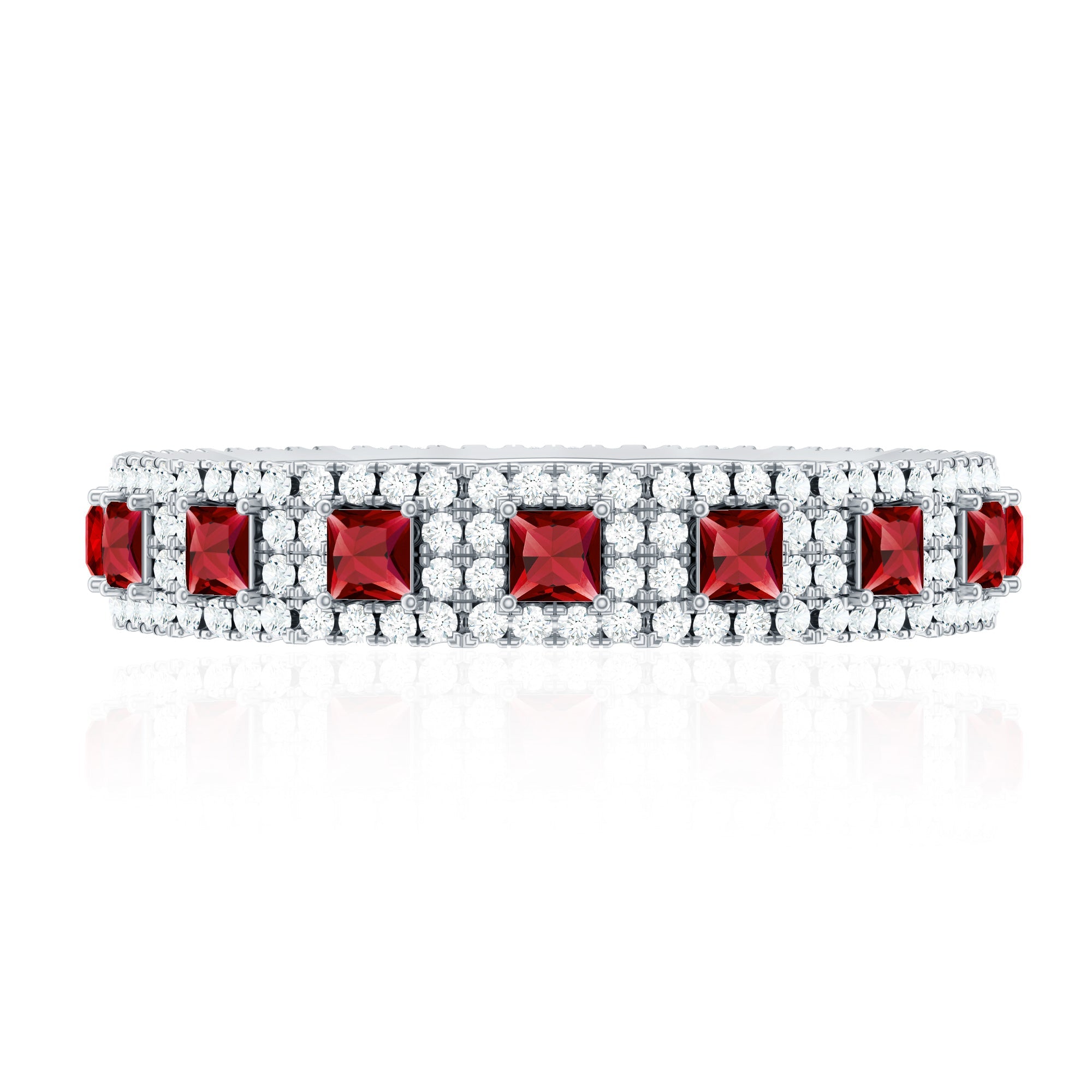 1.75 CT Princess Cut Created Ruby Wedding Band Ring with Diamond Accent