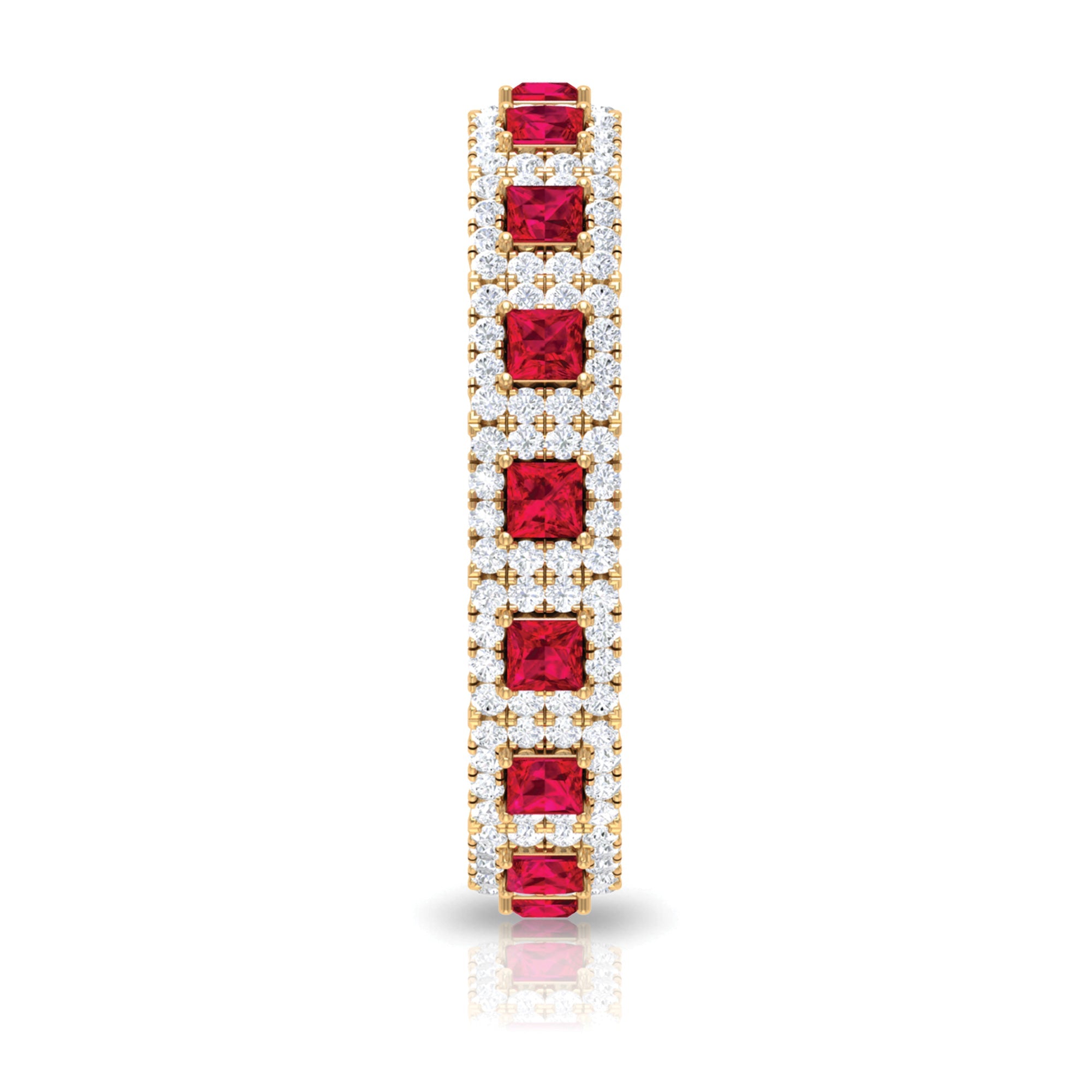 1.75 CT Princess Cut Created Ruby Wedding Band Ring with Diamond Accent