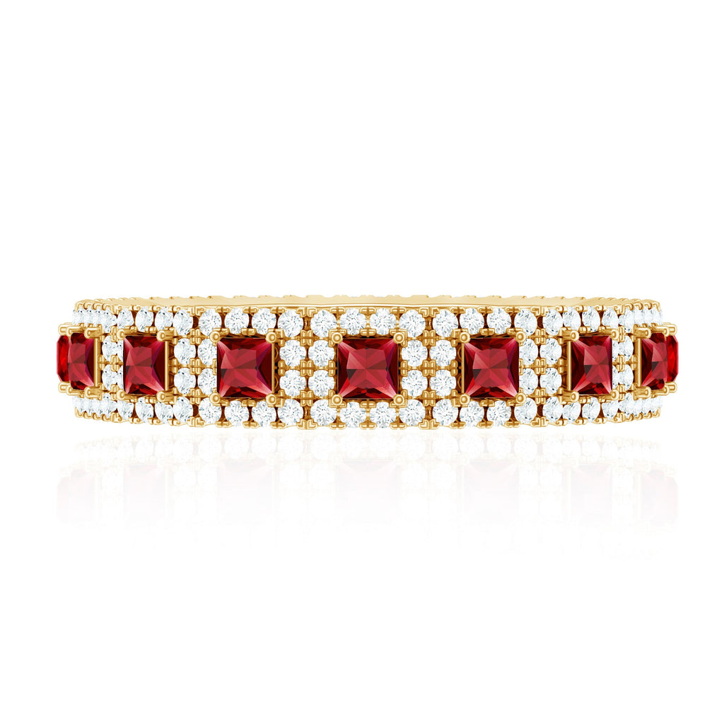 1.75 CT Princess Cut Created Ruby Wedding Band Ring with Diamond Accent