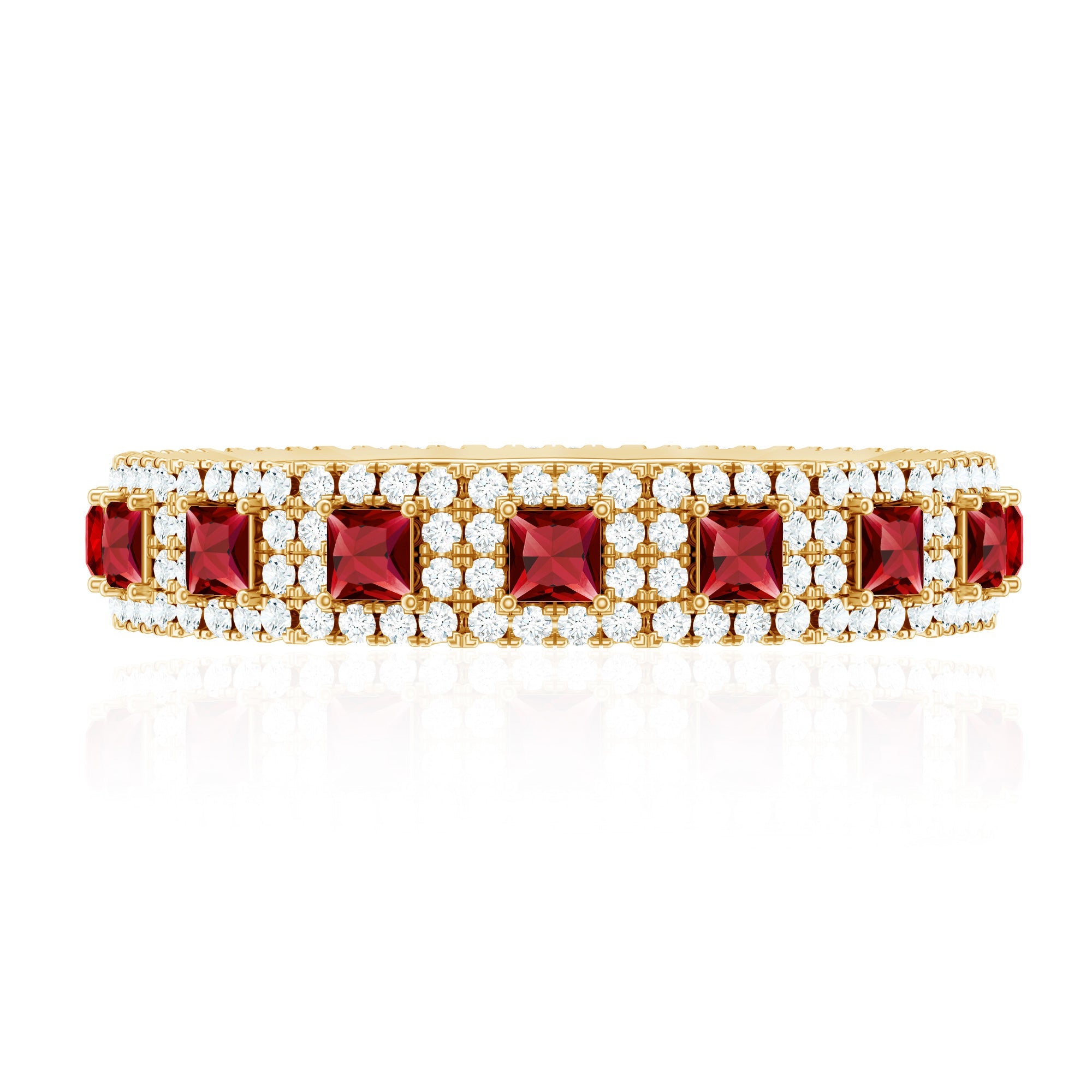 1.75 CT Princess Cut Created Ruby Wedding Band Ring with Diamond Accent