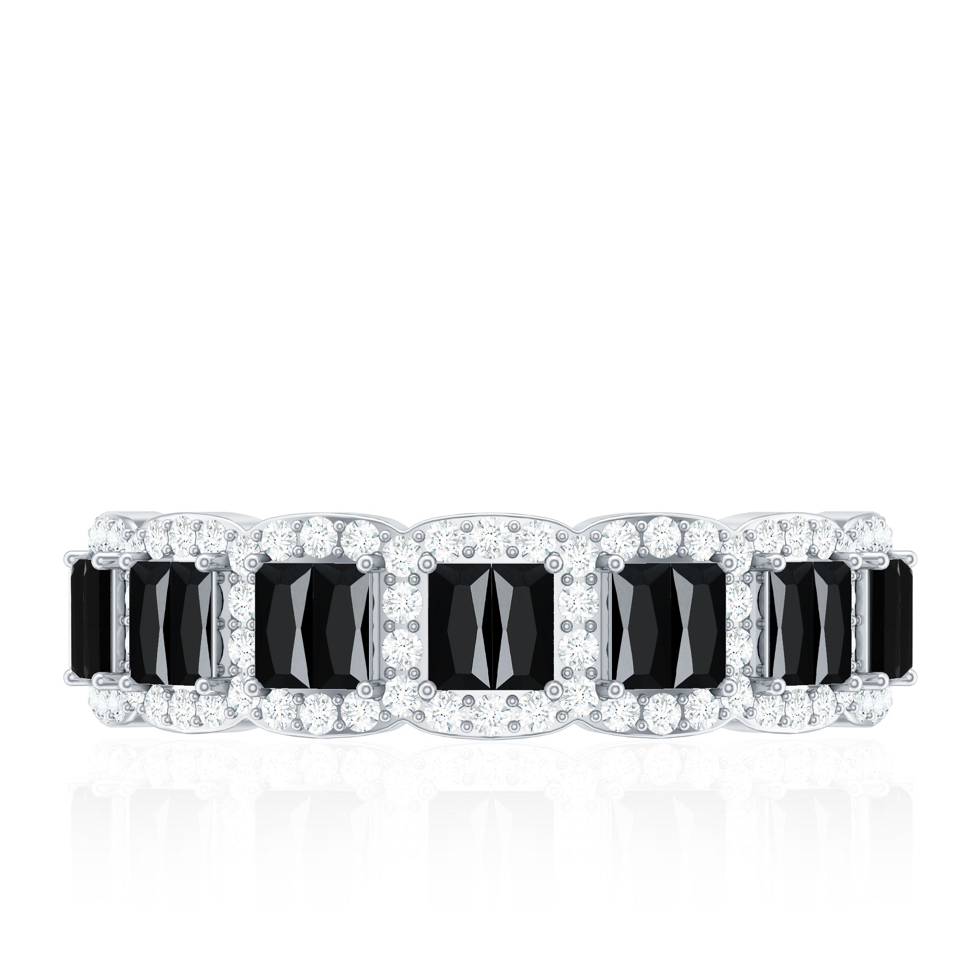 Created Black Diamond and Moissanite Half Eternity Band Ring