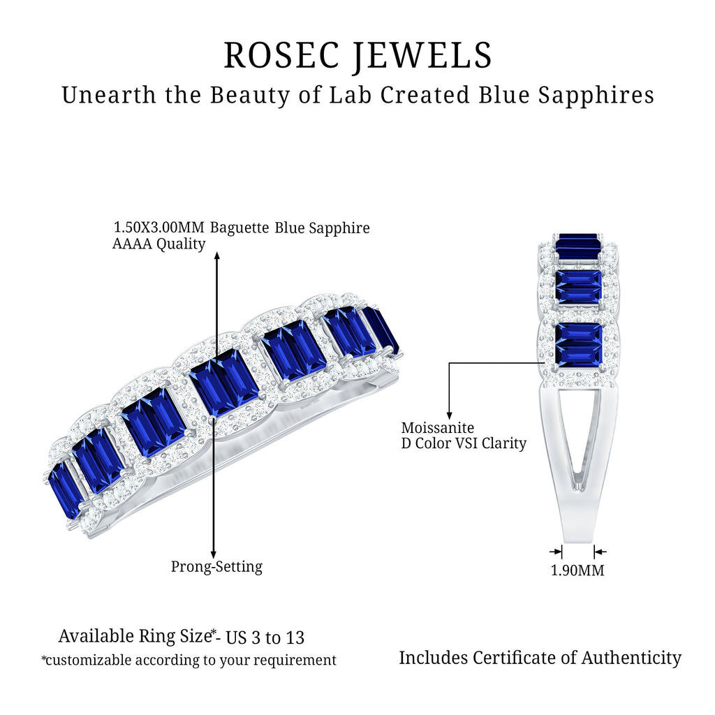 Certified Lab Grown Blue Sapphire Eternity Wedding Band with Moissanite