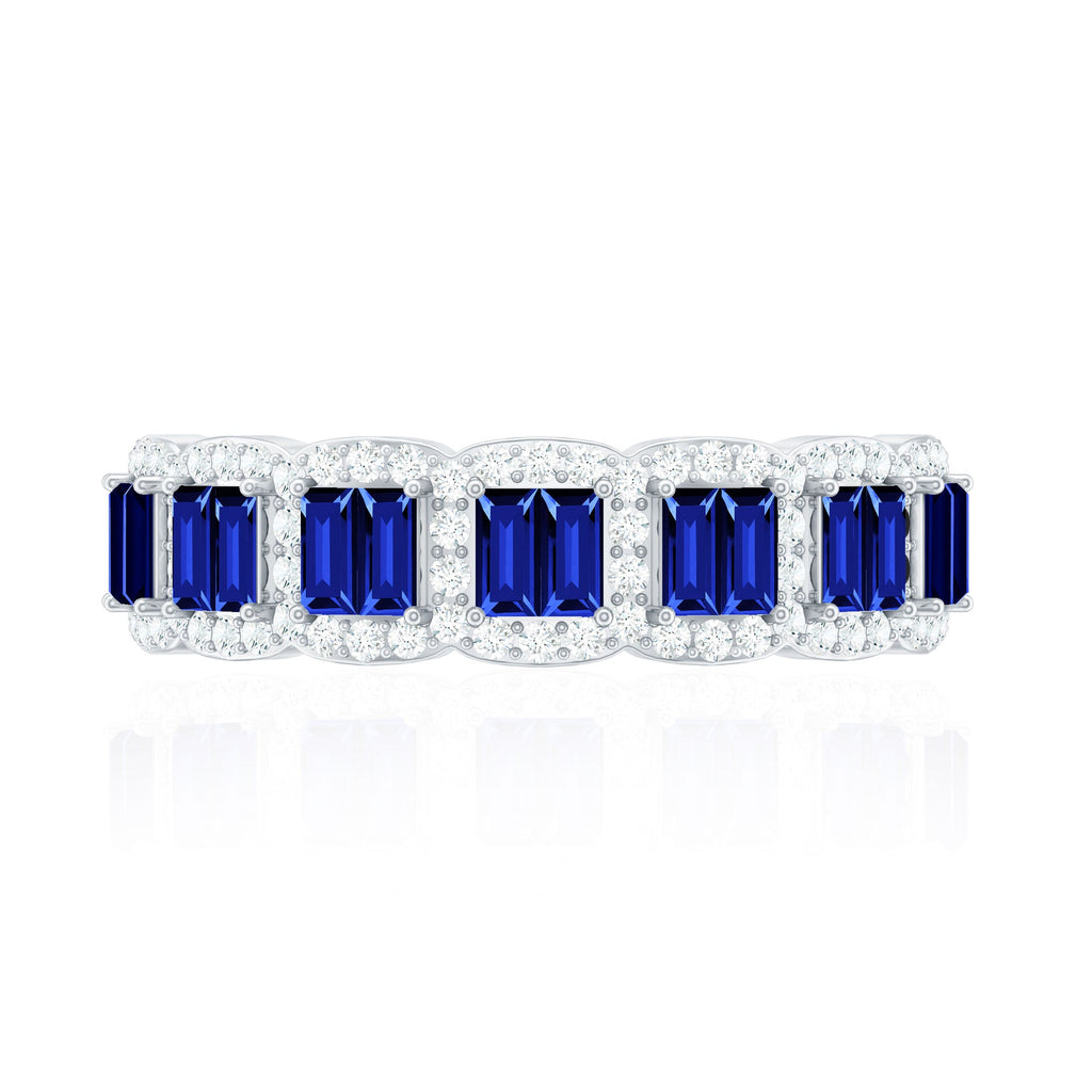 Certified Lab Grown Blue Sapphire Eternity Wedding Band with Moissanite
