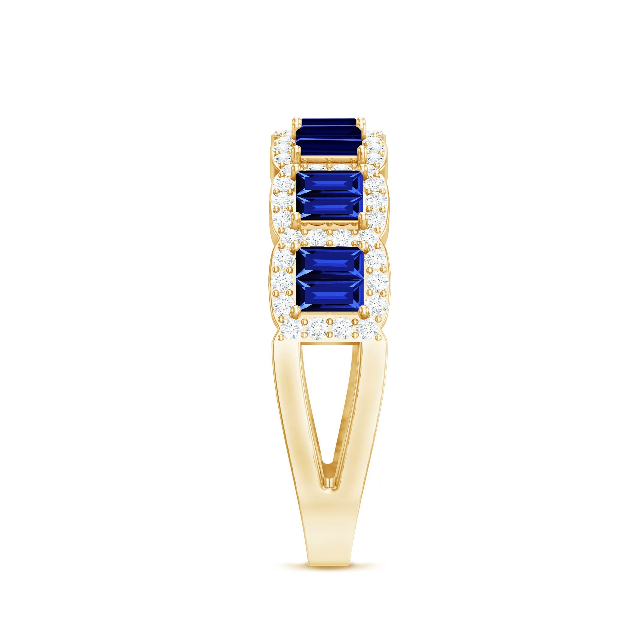 Certified Lab Grown Blue Sapphire Eternity Wedding Band with Moissanite
