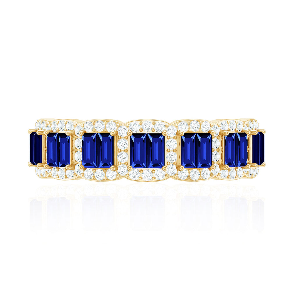 Certified Lab Grown Blue Sapphire Eternity Wedding Band with Moissanite