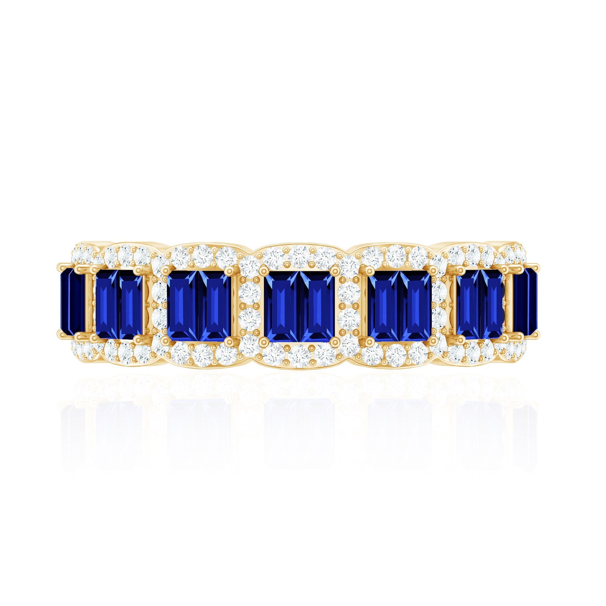 Certified Lab Grown Blue Sapphire Eternity Wedding Band with Moissanite