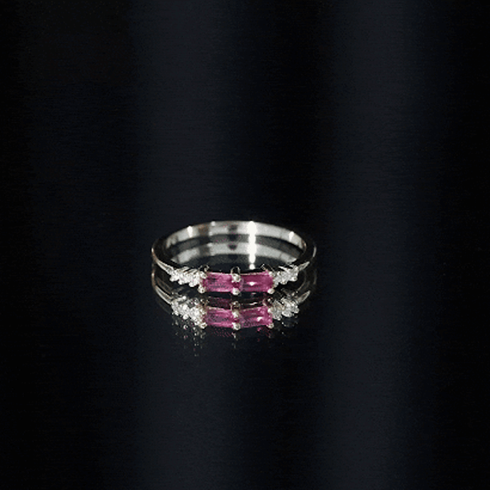 0.50 CT Baguette Shape Ruby Stackable Ring with Diamond