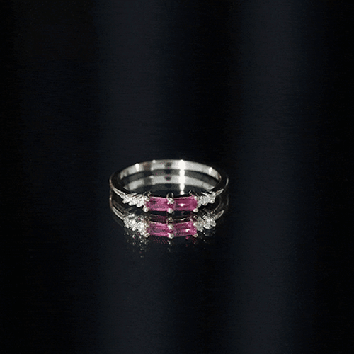0.50 CT Baguette Shape Ruby Stackable Ring with Diamond