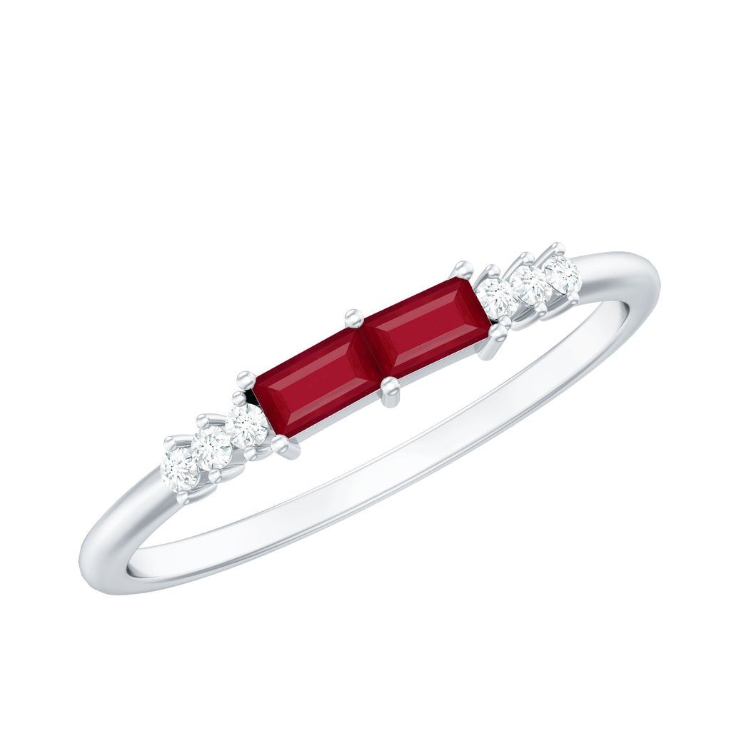 0.50 CT Baguette Shape Ruby Stackable Ring with Diamond