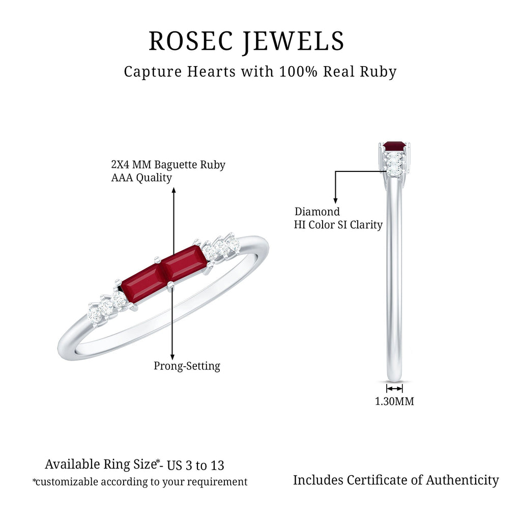 0.50 CT Baguette Shape Ruby Stackable Ring with Diamond