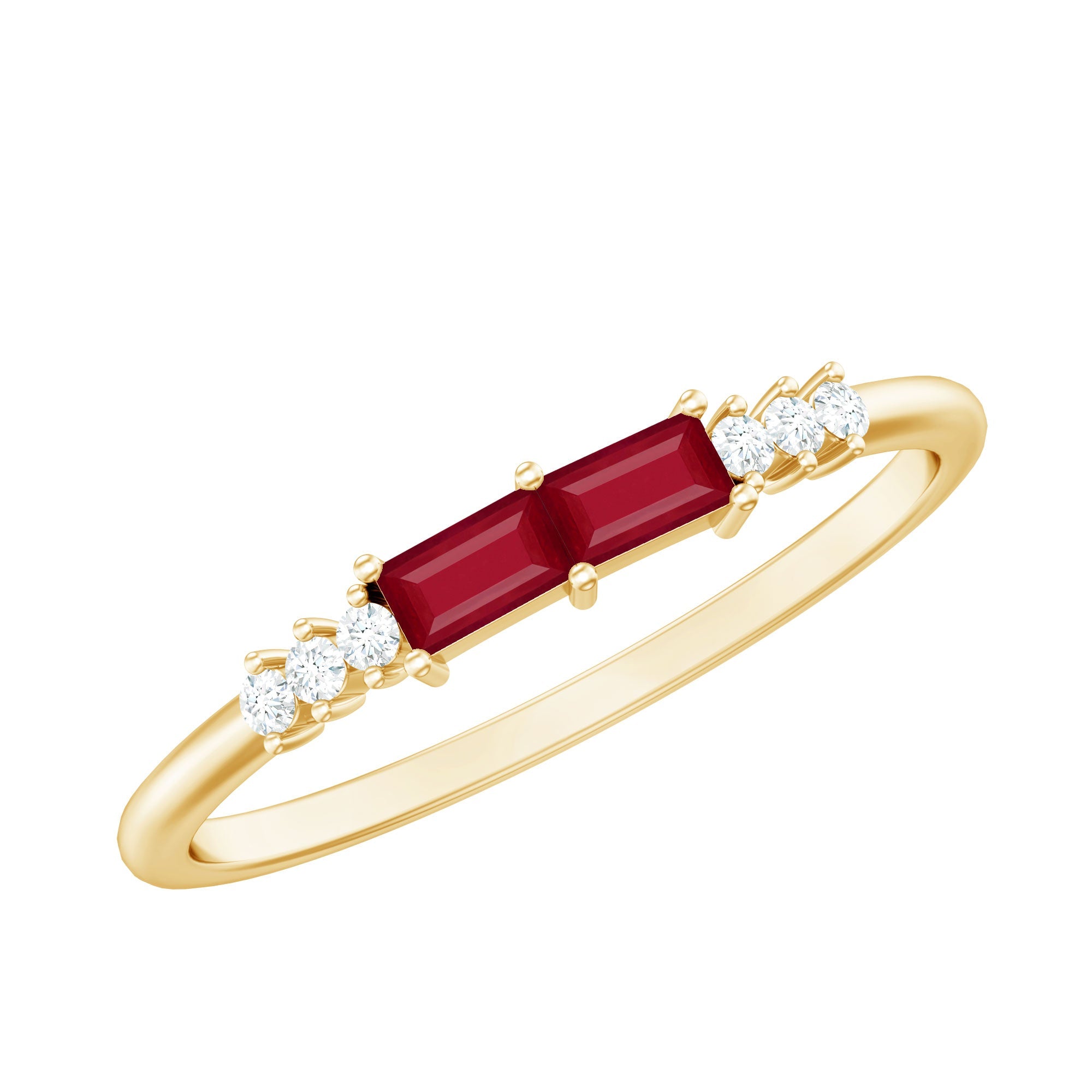 0.50 CT Baguette Shape Ruby Stackable Ring with Diamond