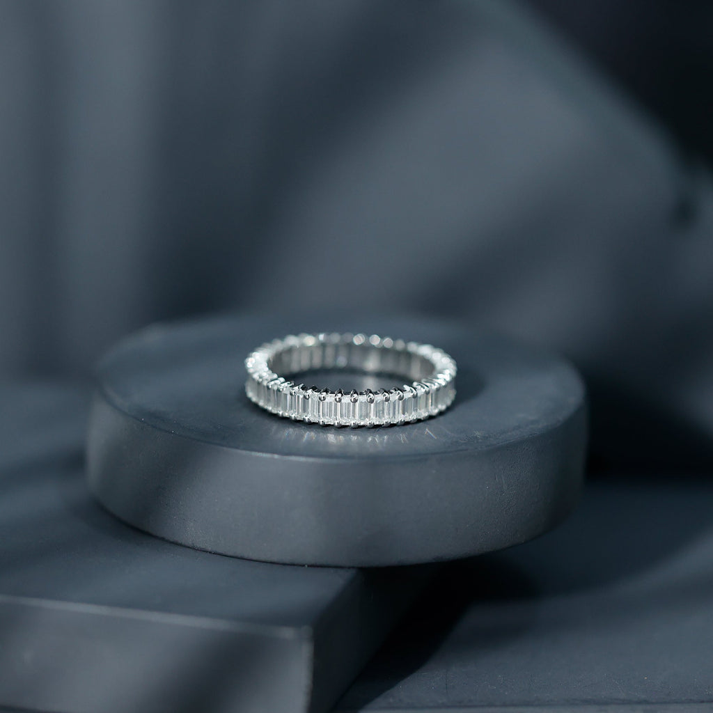 Baguette Cut Moissanite Eternity Ring in Shared Prong Setting