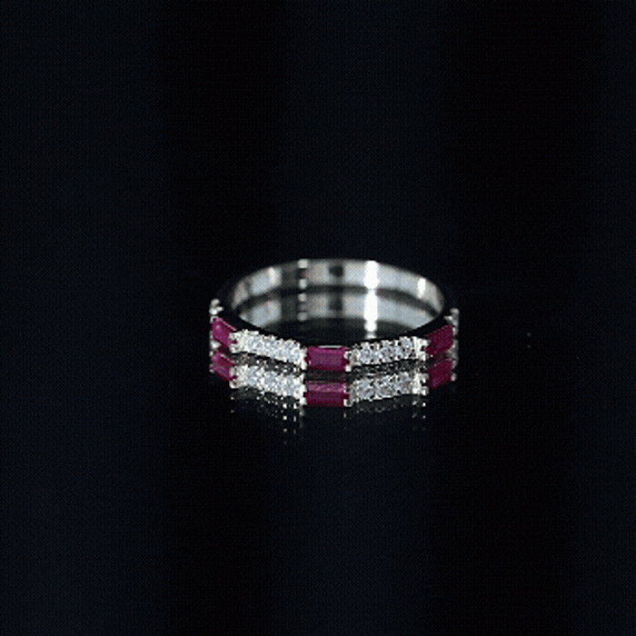 3/4 CT Baguette Cut Lab Grown Ruby Stackable Ring with Diamond