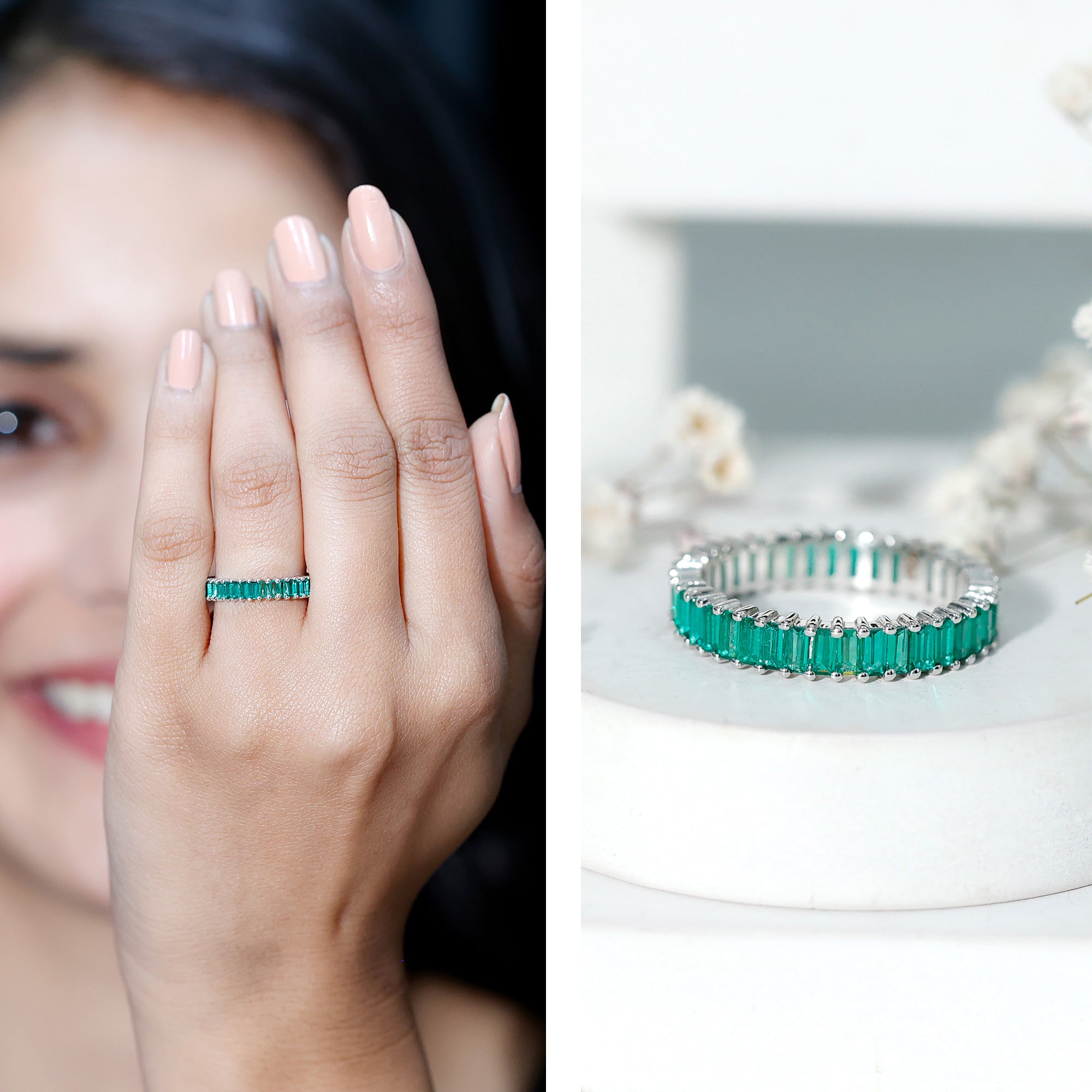 Lab Grown Emerald Baguette Eternity Band