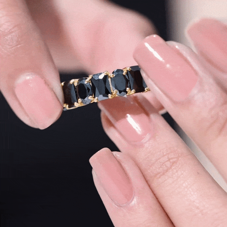 Oval and Emerald Cut Black Onyx Half Eternity Wedding Band