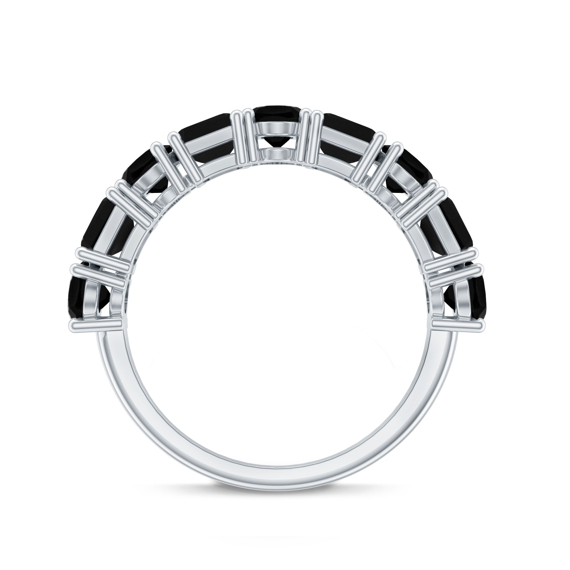 Oval and Emerald Cut Black Onyx Half Eternity Wedding Band