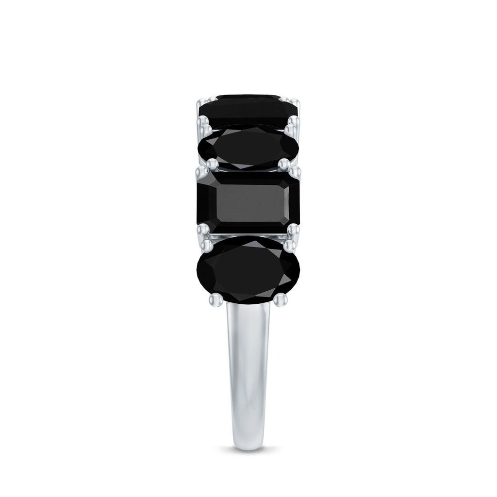 Oval and Emerald Cut Black Onyx Half Eternity Wedding Band