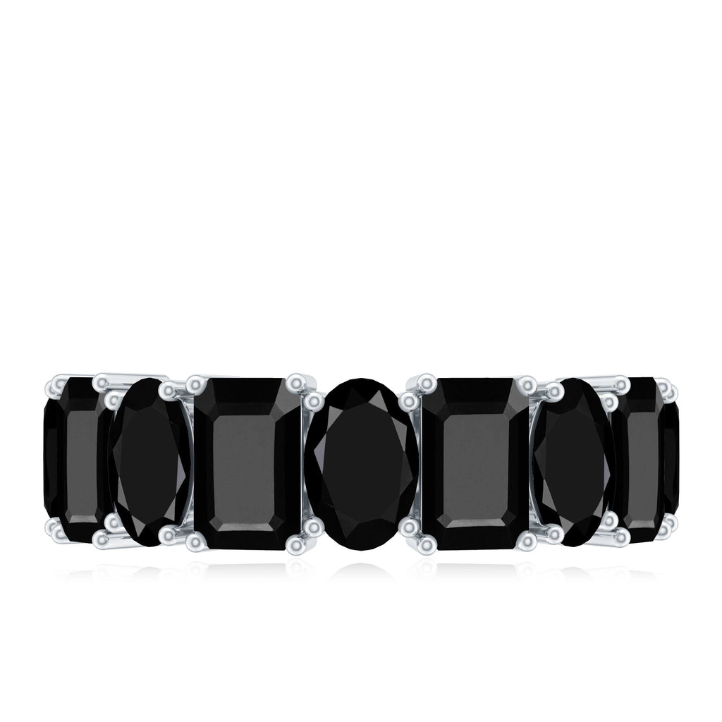 Oval and Emerald Cut Black Onyx Half Eternity Wedding Band