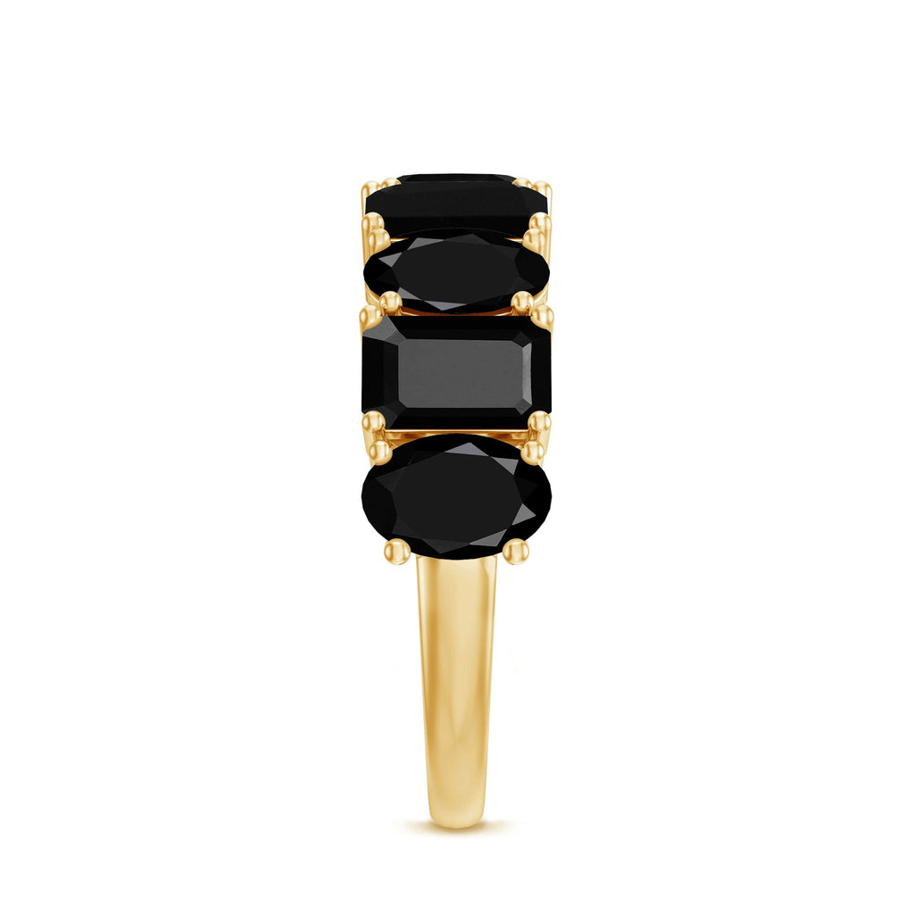 Oval and Emerald Cut Black Onyx Half Eternity Wedding Band