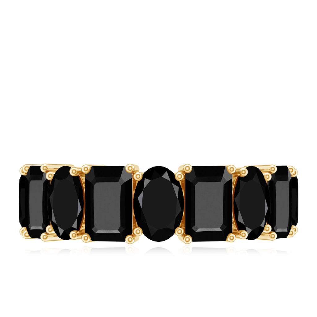 Oval and Emerald Cut Black Onyx Half Eternity Wedding Band