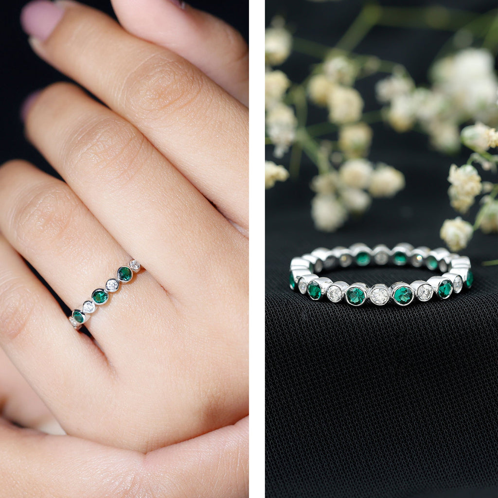 Alternating Set Lab Emerald and Moissanite Full Eternity Ring