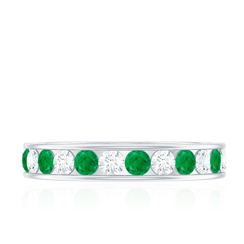 Channel Set Emerald and Diamond Half Eternity Band Ring