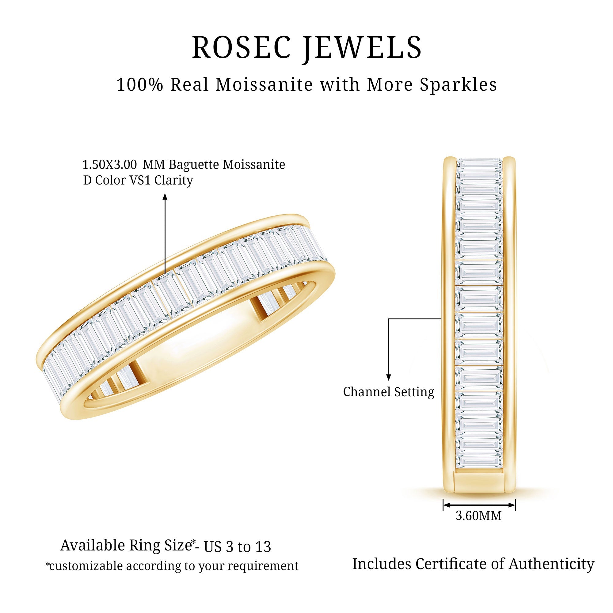 Baguette Cut Moissanite Wedding Band in Channel Setting