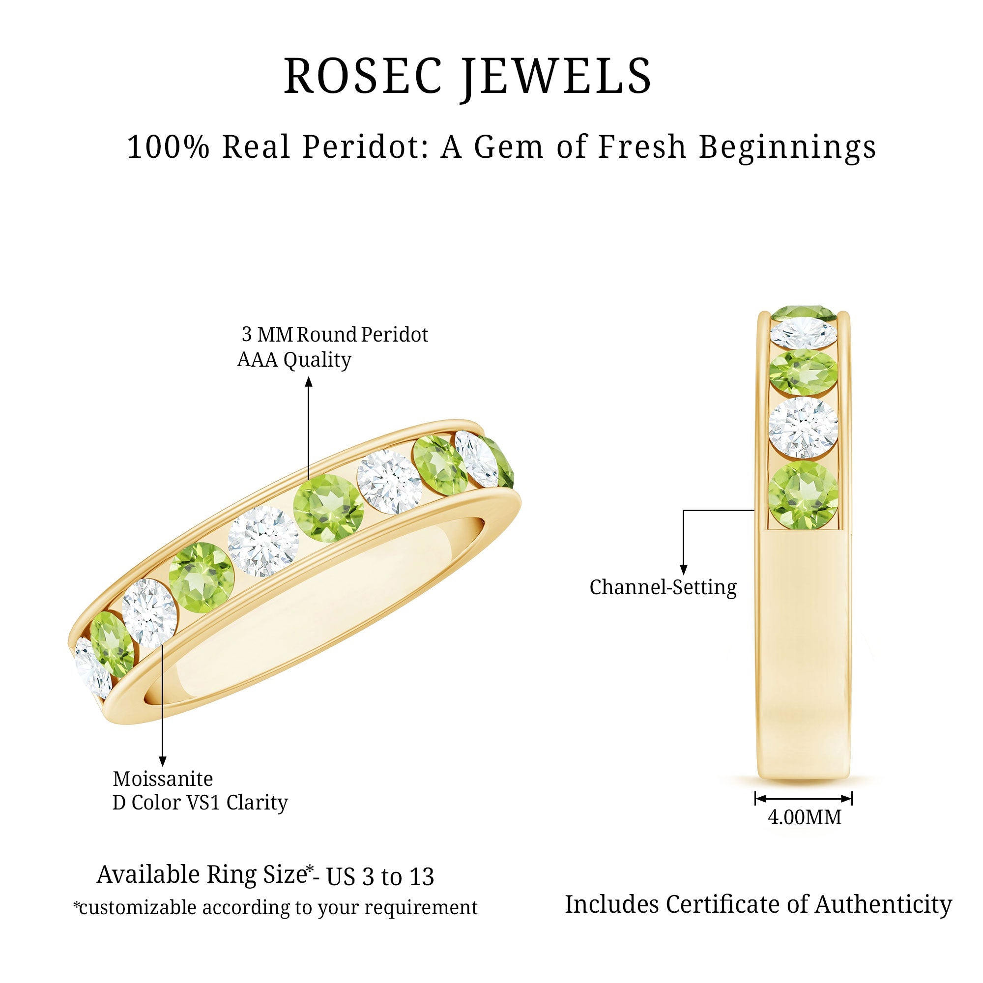 Certified Real Peridot Half Eternity Ring for Women