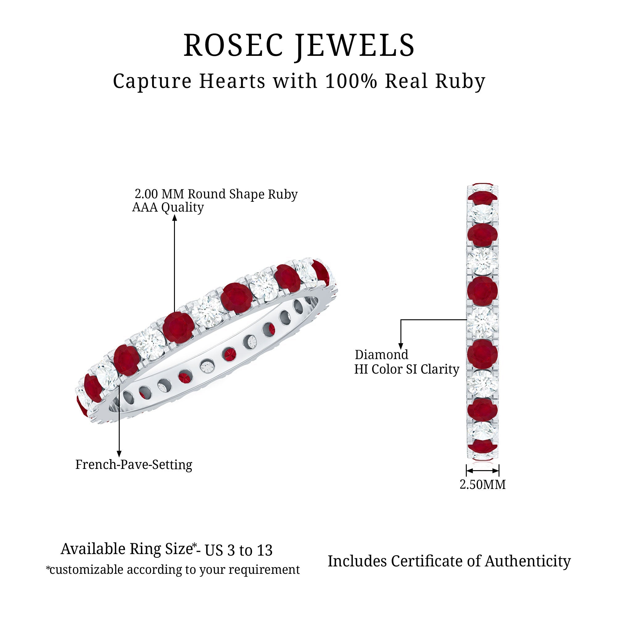 Round Natural Ruby and Diamond Alternate Eternity Ring