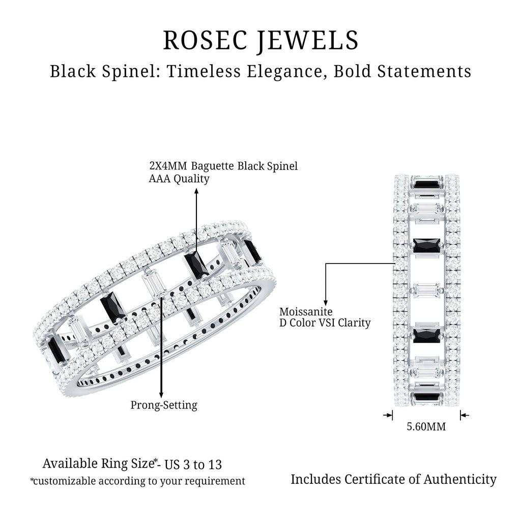Baguette Cut Black Spinel and Moissanite Wedding Band