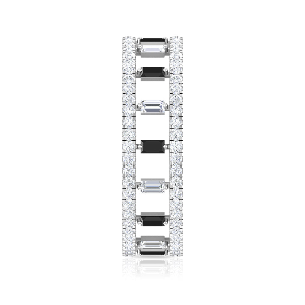 Baguette Cut Black Spinel and Moissanite Wedding Band
