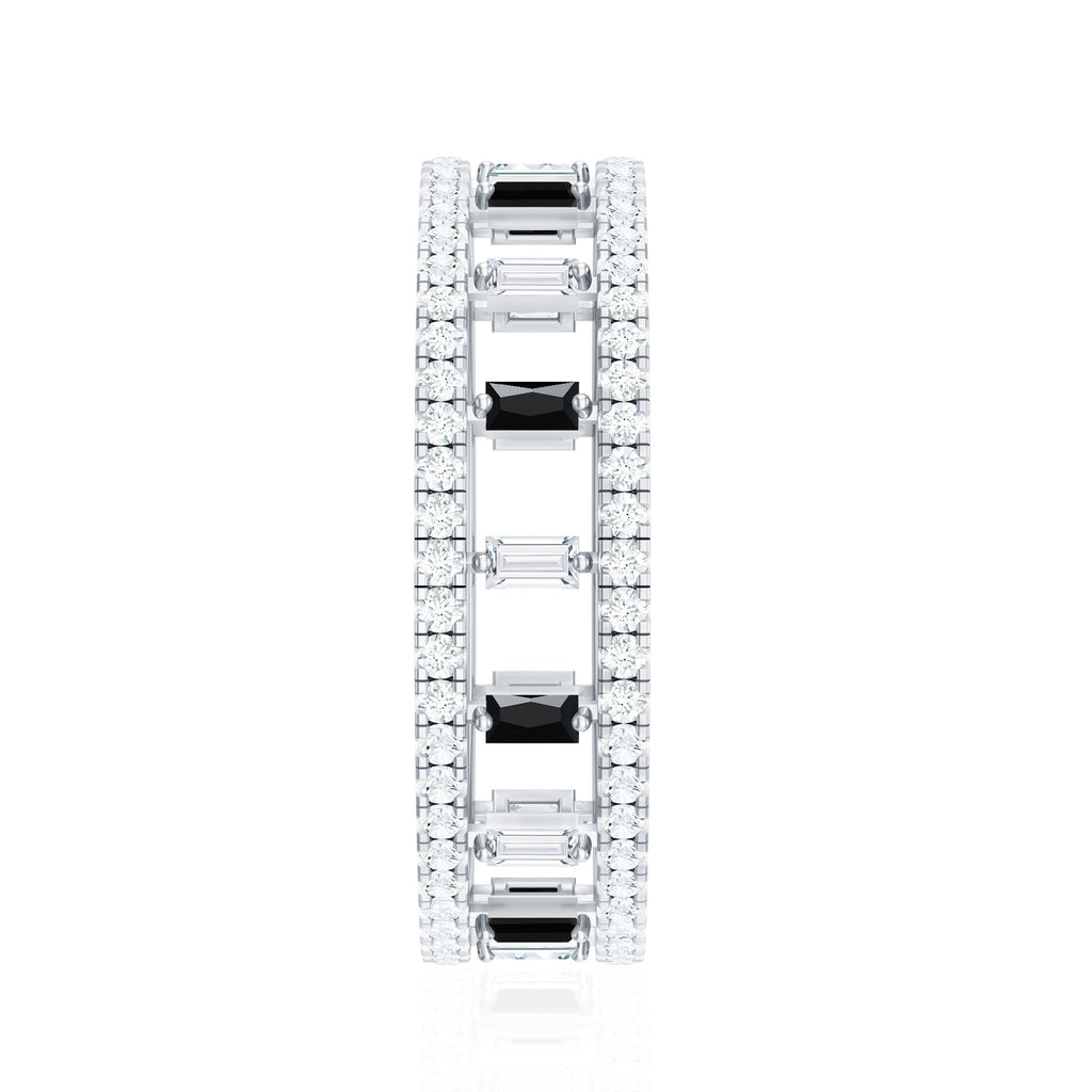 Baguette Cut Black Spinel and Moissanite Wedding Band