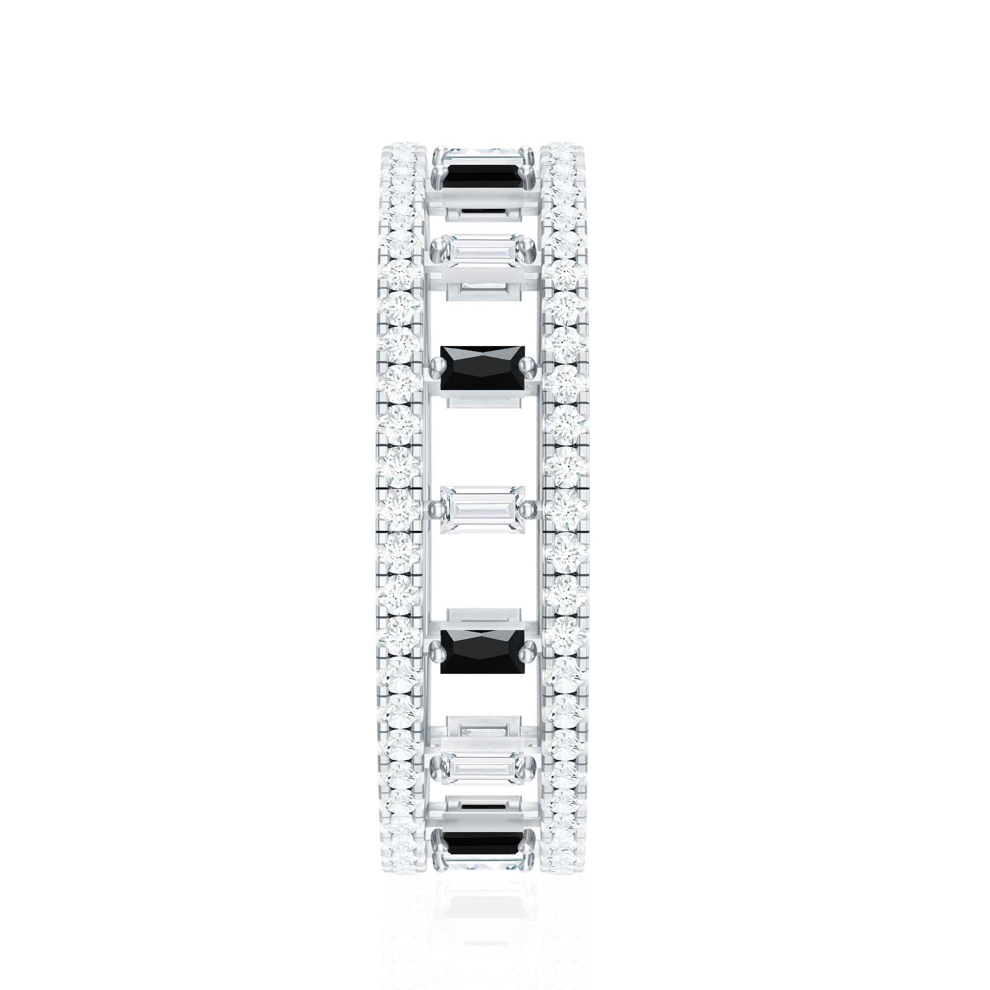 Baguette Cut Black Spinel and Moissanite Wedding Band