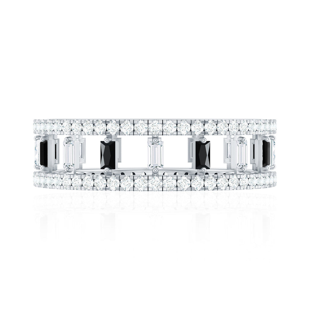 Baguette Cut Black Spinel and Moissanite Wedding Band