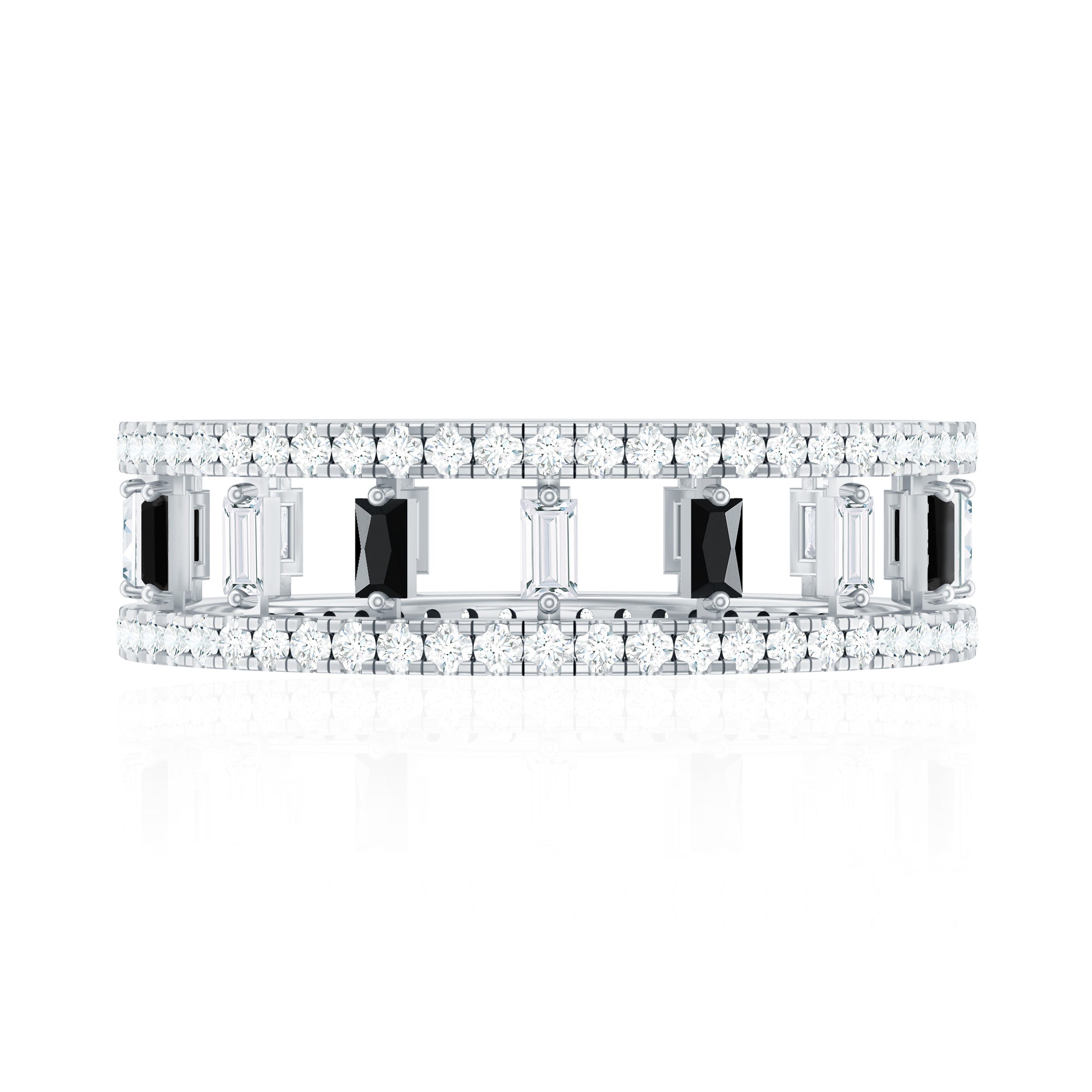 Baguette Cut Black Spinel and Moissanite Wedding Band
