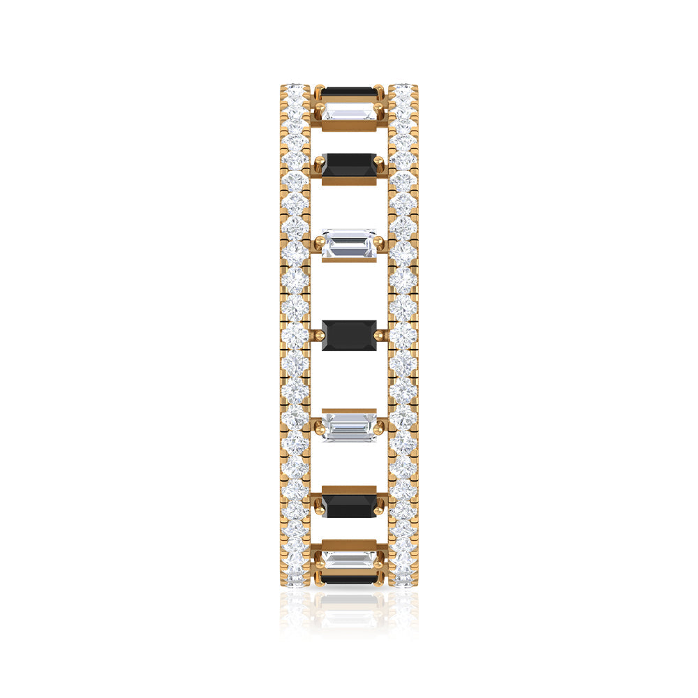 Baguette Cut Black Spinel and Moissanite Wedding Band