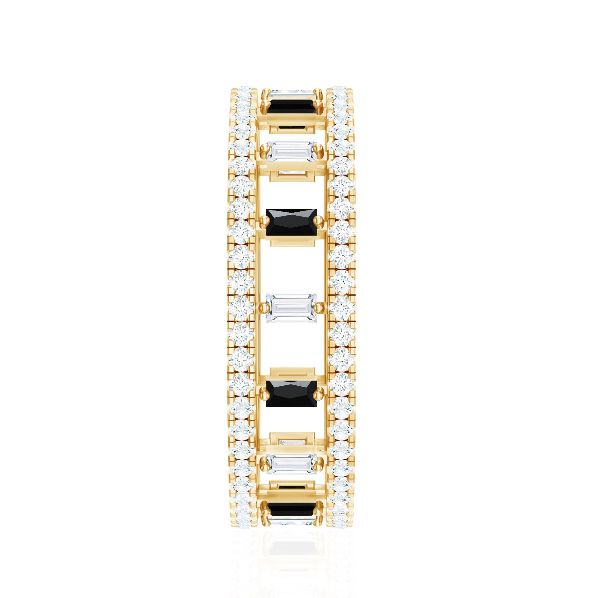Baguette Cut Black Spinel and Moissanite Wedding Band