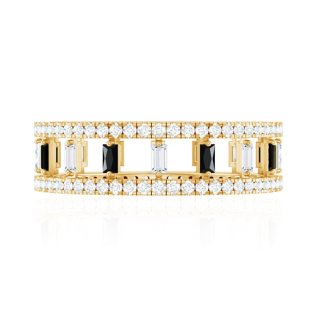 Baguette Cut Black Spinel and Moissanite Wedding Band