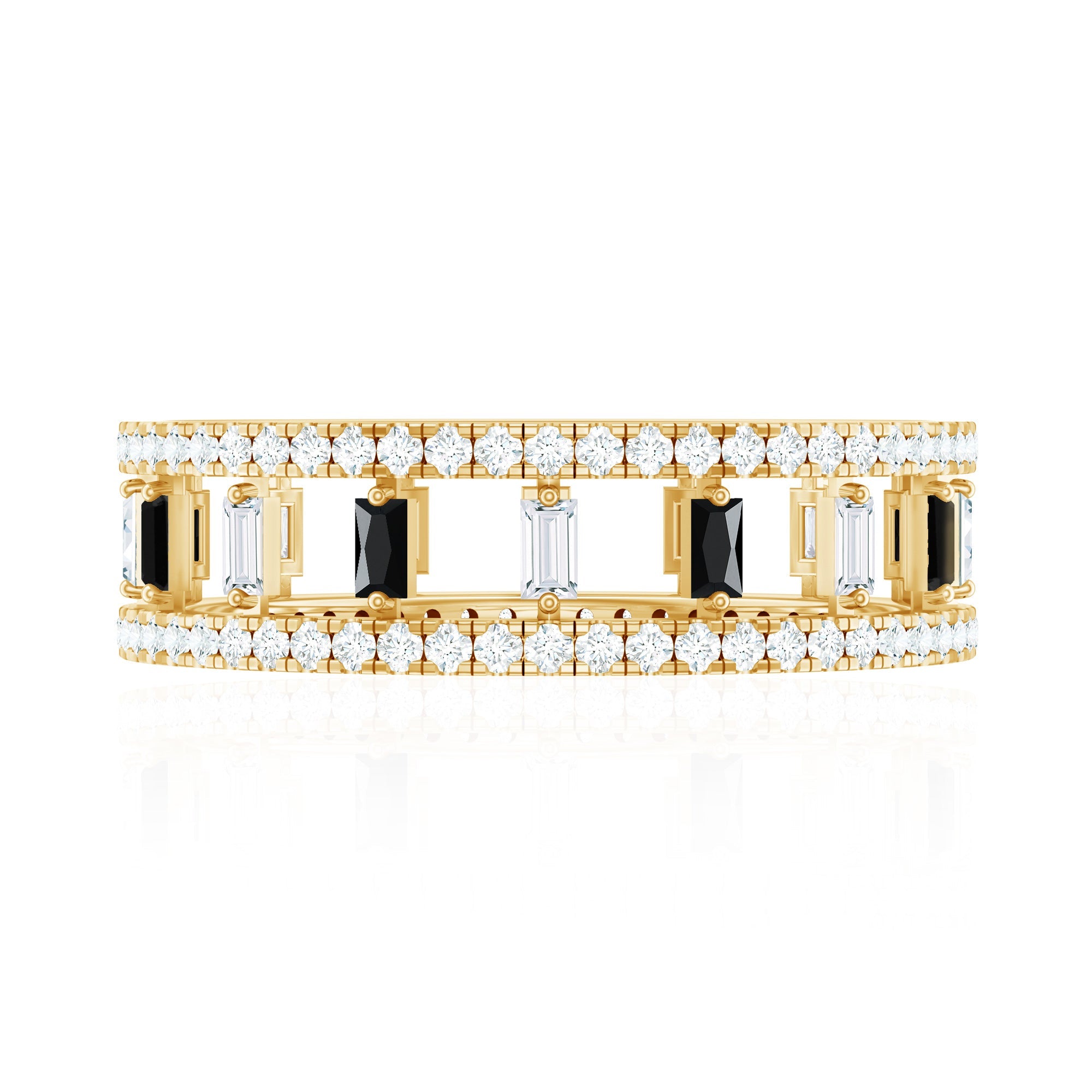 Baguette Cut Black Spinel and Moissanite Wedding Band