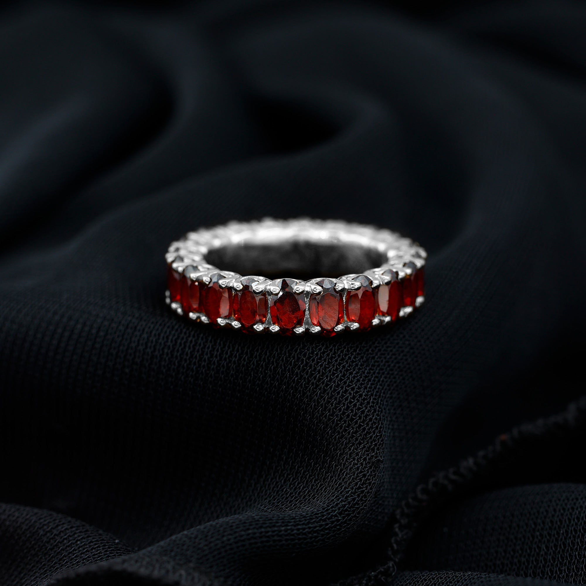 Certified Natural Oval Garnet Eternity Ring for Wedding