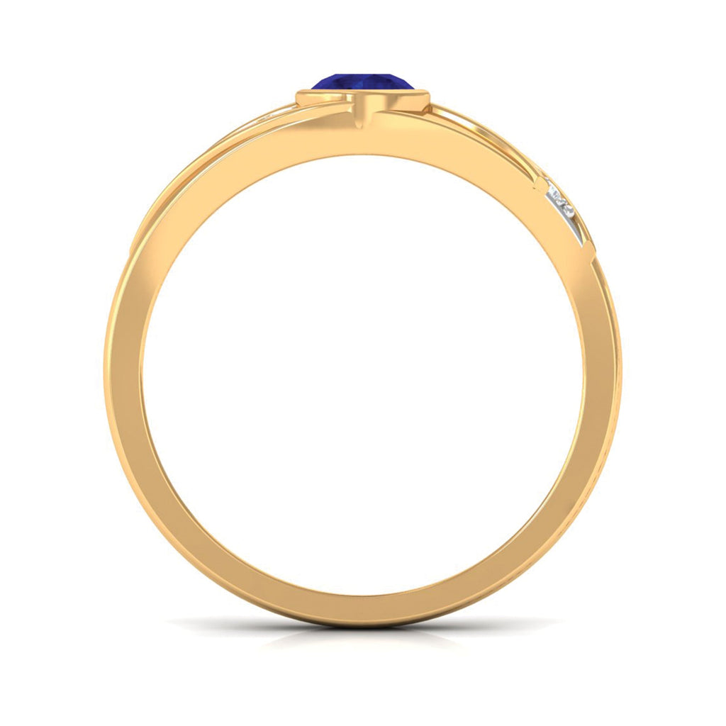 3/4 CT Bezel Set Blue Sapphire Classic Engagement Ring with Diamond
