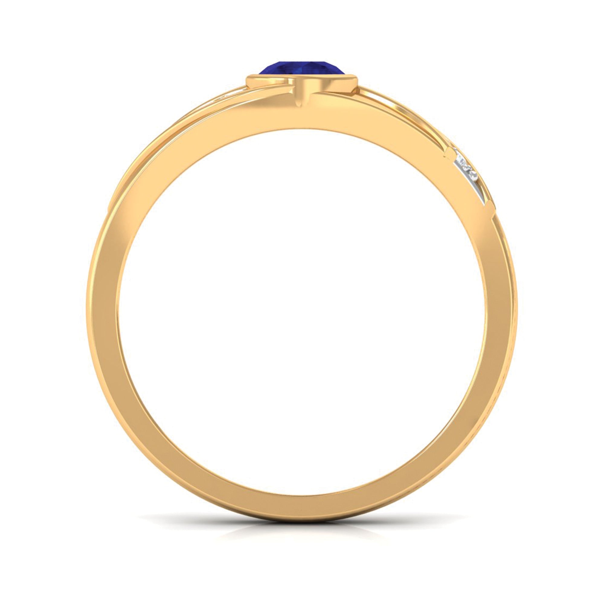 3/4 CT Bezel Set Blue Sapphire Classic Engagement Ring with Diamond
